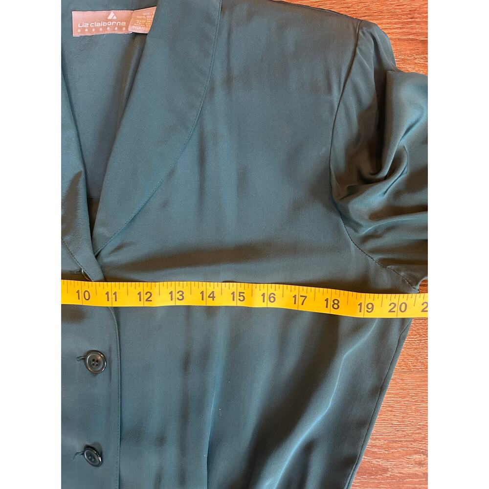 VTG Liz Claiborne 100% Silk Maxi Dress Size 10 Green Button Front Long Sleeve - Picture 5 of 6